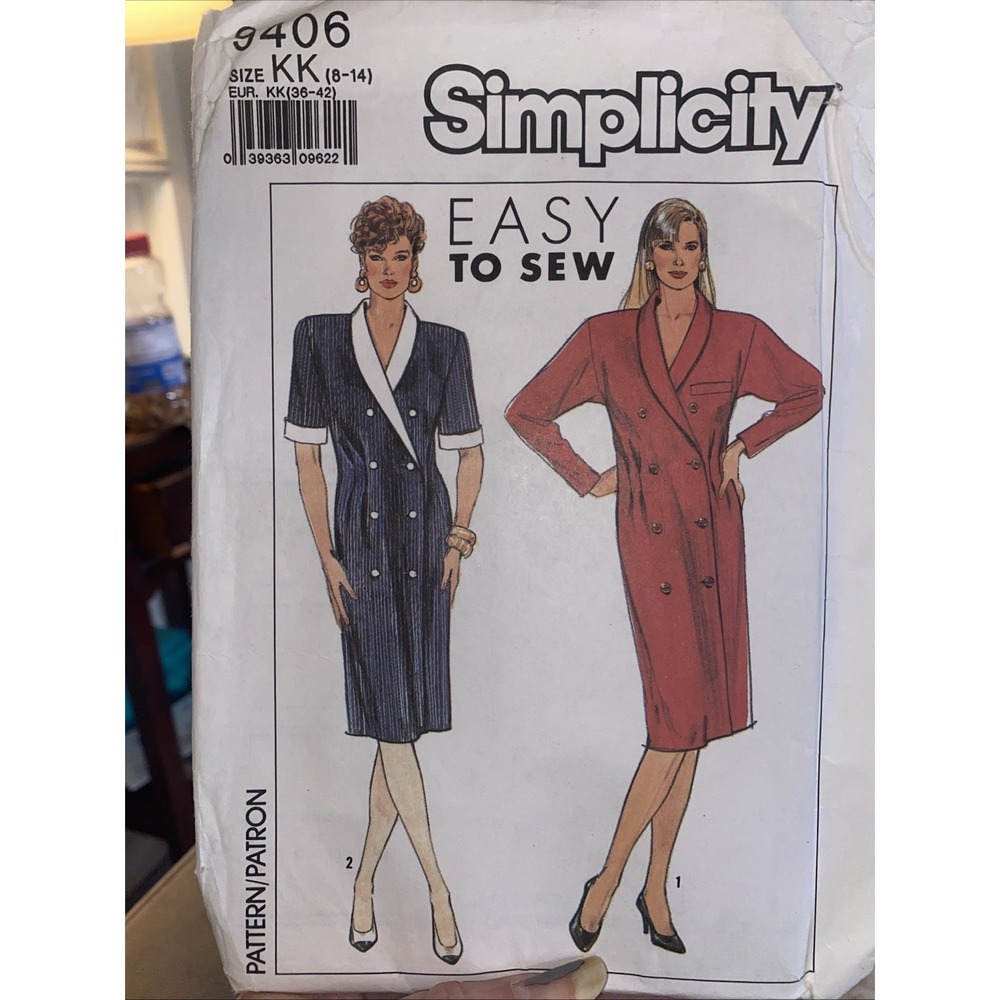 Vintage 1989 Simplicity 9406 Double Breasted Dress Sewing Pattern 8-14 Uncut